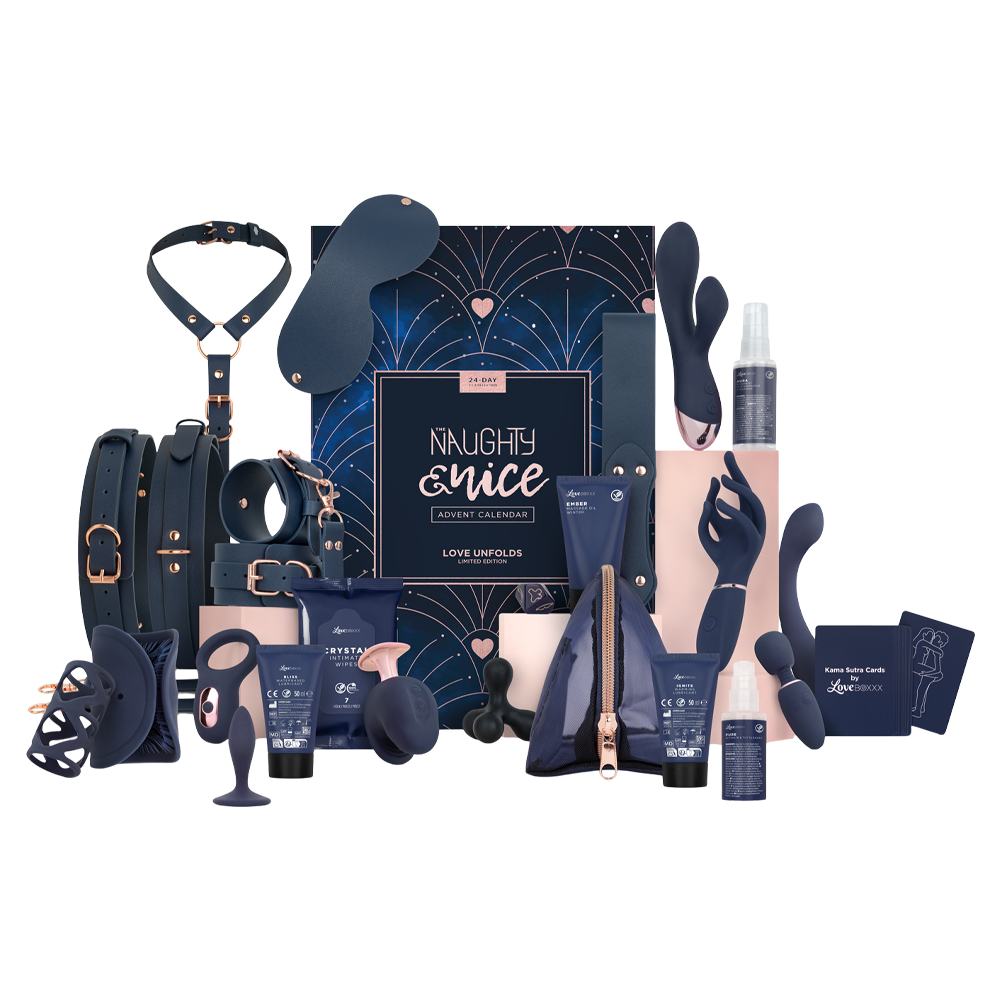 adventskalender vuxen lyx erotik sexleksaker bondage wellness massage glidmedel kroppsvård vibrator tillbehör midnattsblå roséguld par singlar december julklapp passion sensuell överraskning exklusiv limited edition