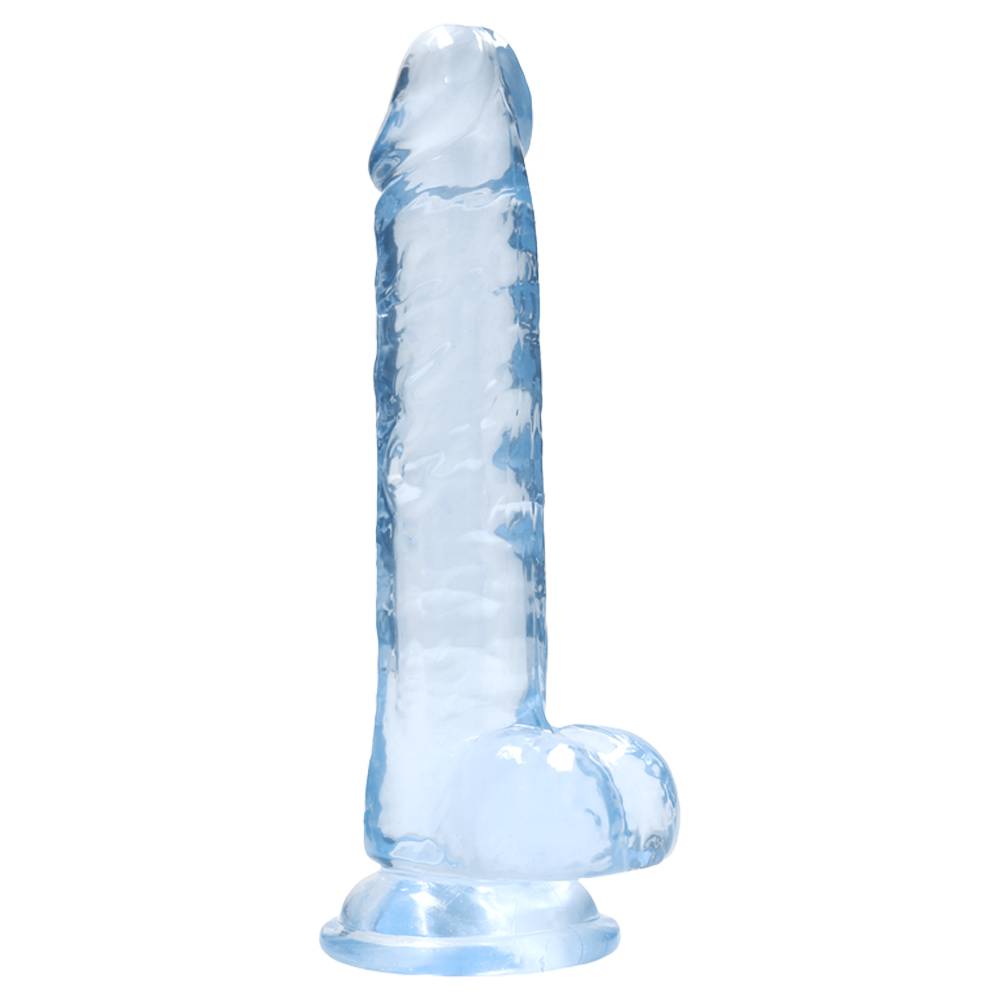 realistisk dildo sugkopp selekompatibel ådrigt skaft ollon testiklar ftalatfri latexfri kroppssäker tpe icke-porös enkel rengöring hållbar hygienisk handsfree sexleksak kristallklar transparent rosa blå storlekar