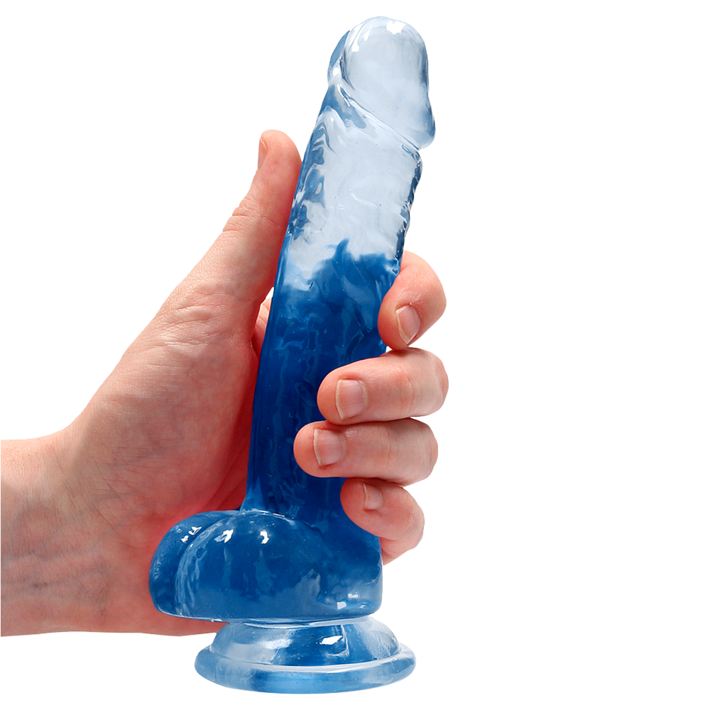 realistisk dildo sugkopp selekompatibel ådrigt skaft ollon testiklar ftalatfri latexfri kroppssäker tpe icke-porös enkel rengöring hållbar hygienisk handsfree sexleksak kristallklar transparent rosa blå storlekar