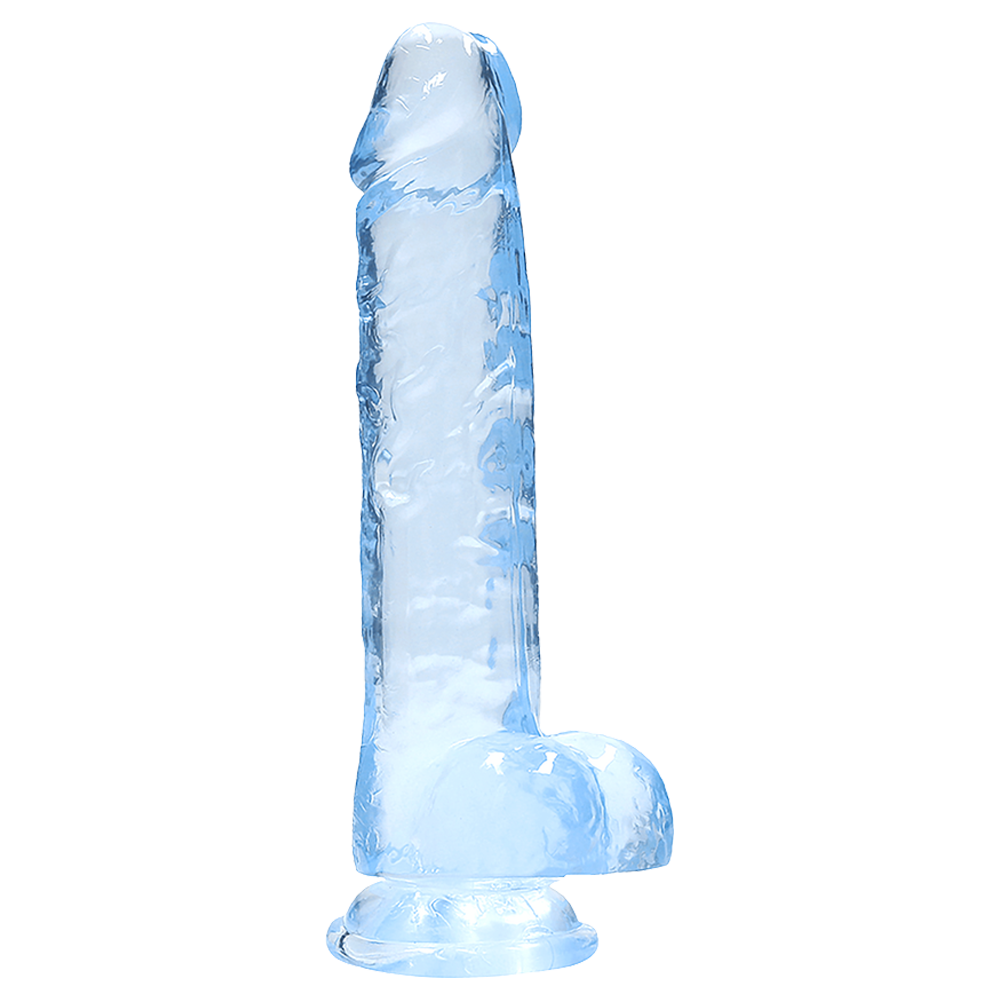 realistisk dildo sugkopp selekompatibel ådrigt skaft ollon testiklar ftalatfri latexfri kroppssäker tpe icke-porös enkel rengöring hållbar hygienisk handsfree sexleksak kristallklar transparent rosa blå storlekar