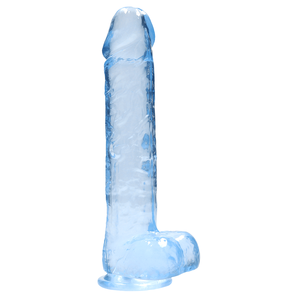 realistisk dildo sugkopp selekompatibel ådrigt skaft ollon testiklar ftalatfri latexfri kroppssäker tpe icke-porös enkel rengöring hållbar hygienisk handsfree sexleksak kristallklar transparent rosa blå storlekar