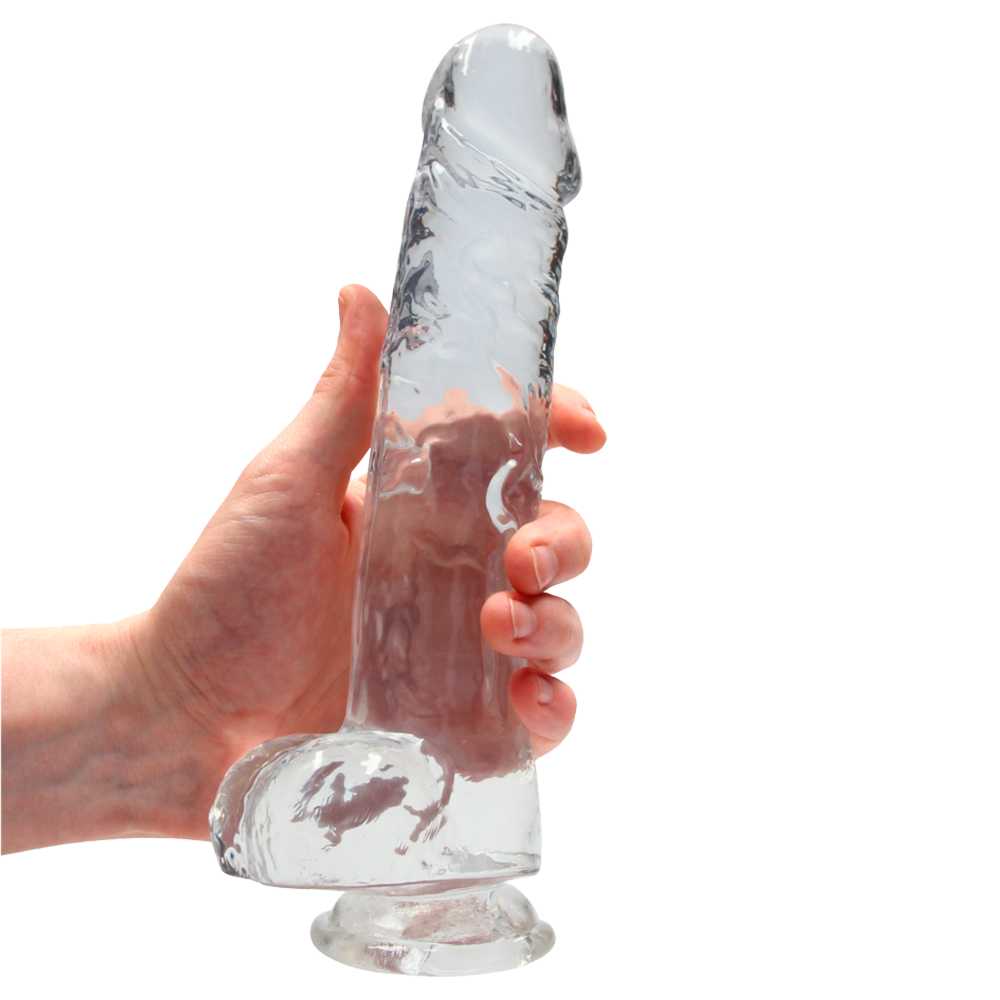 realistisk dildo sugkopp selekompatibel ådrigt skaft ollon testiklar ftalatfri latexfri kroppssäker tpe icke-porös enkel rengöring hållbar hygienisk handsfree sexleksak kristallklar transparent rosa blå storlekar