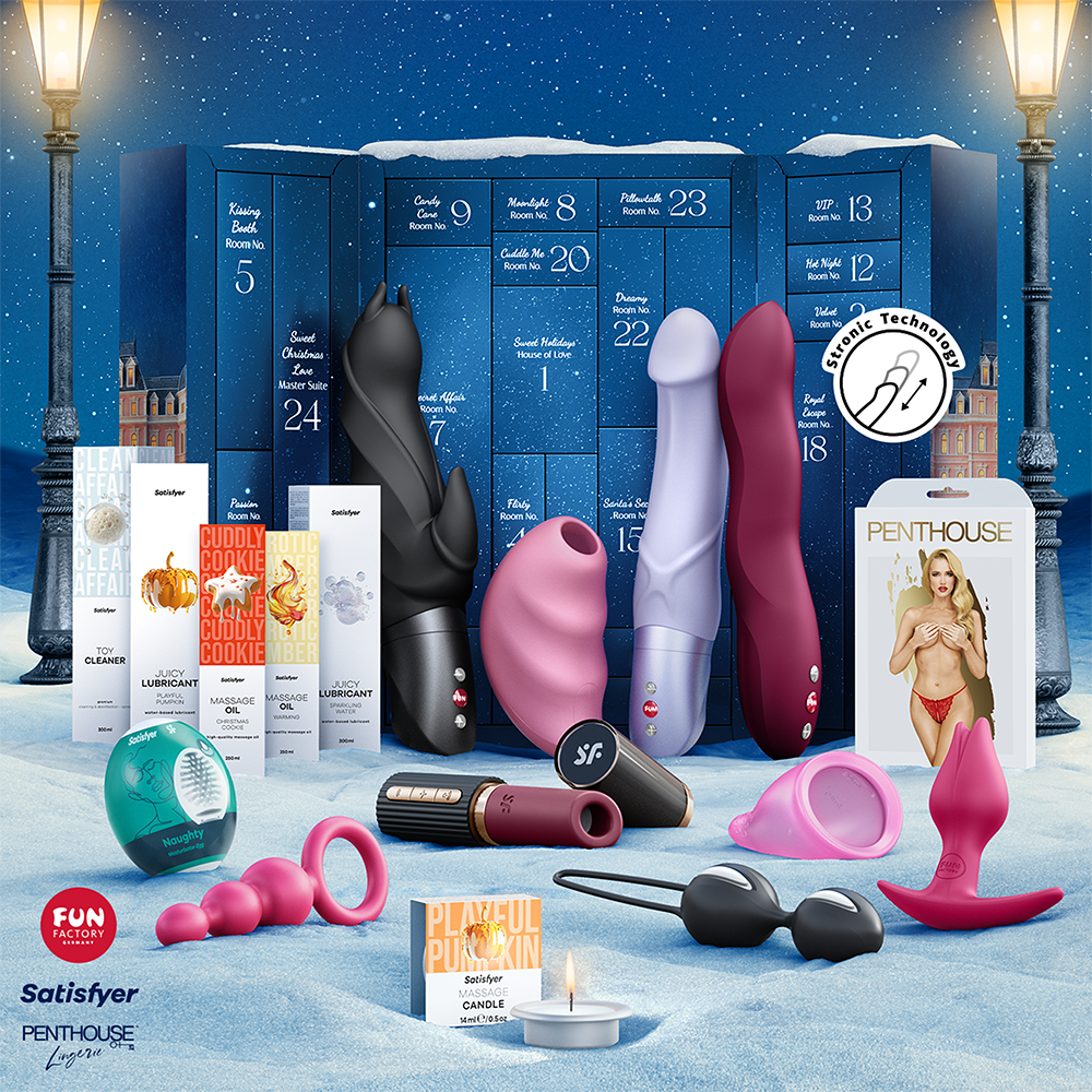 adventskalender vuxen lyx sexleksaker lufttrycksvibrator pulsator analpluggar knipkulor bondage massageoljor glidmedel rengöring accessoarer spel par singlar december passion njutning exklusiv limited edition gåva sensuell premium