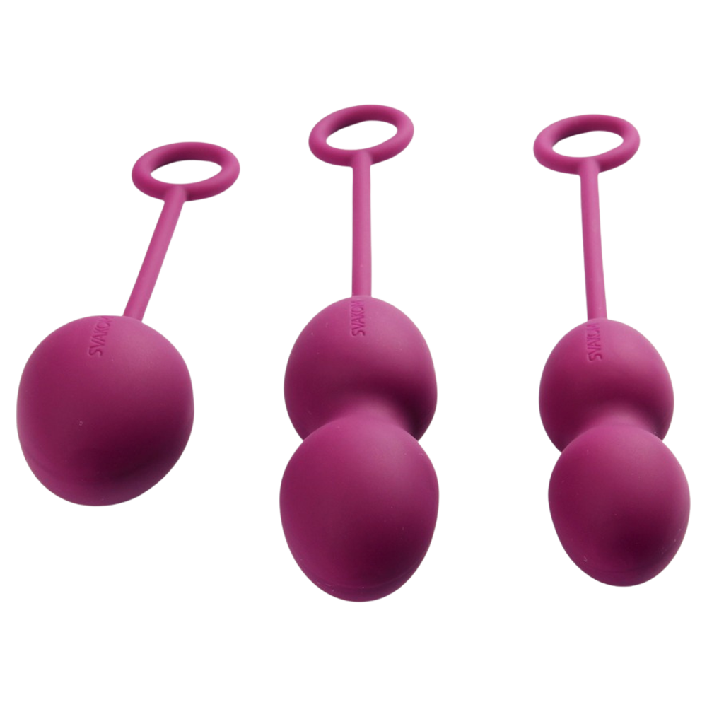 knipkulor bäckenbottenträning silikon ergonomisk design tre viktnivåer roterande vikt smidig spets enkel införing trygg ögla förvaringspåse muskelträning orgasmförbättring inkontinensförebyggande kroppssäker hygienisk diskret resvänlig sensuell stärkande