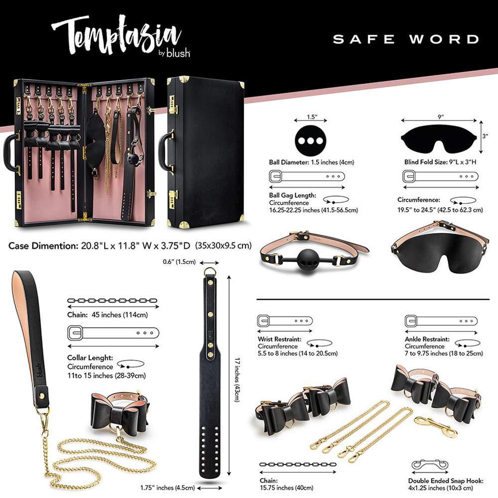 bondagekit 10-delar bdsm portfölj kodlås veganskt läder kroppssäker nickelfri metall ögonbindel gagball paddel koppel handbojor ankelbojor halsband kedjor karbinhake vibrator rosetter elegant diskret
