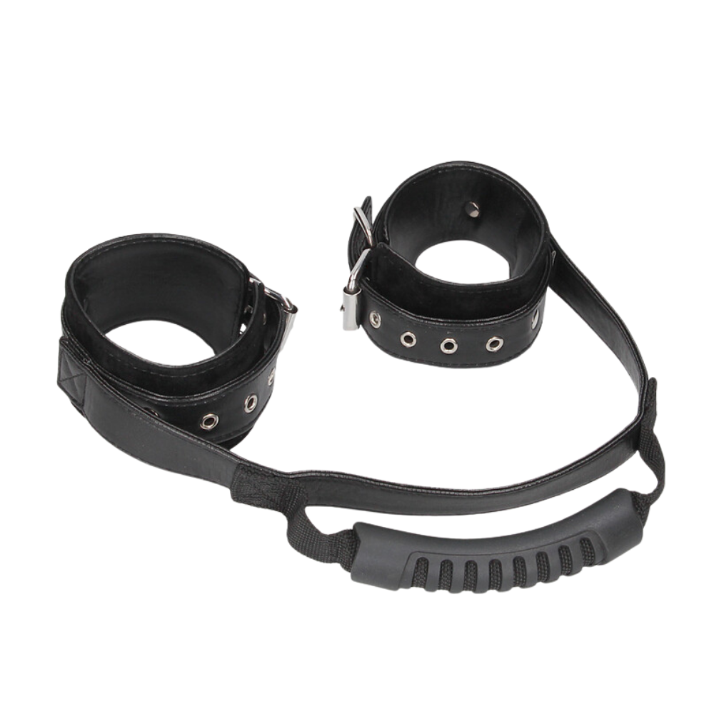Black & White - Bonded Leather Wrist Cuffs with Handle
