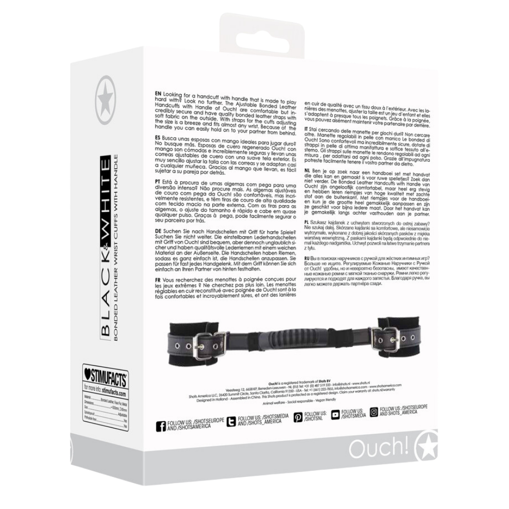 Black & White - Bonded Leather Wrist Cuffs with Handle