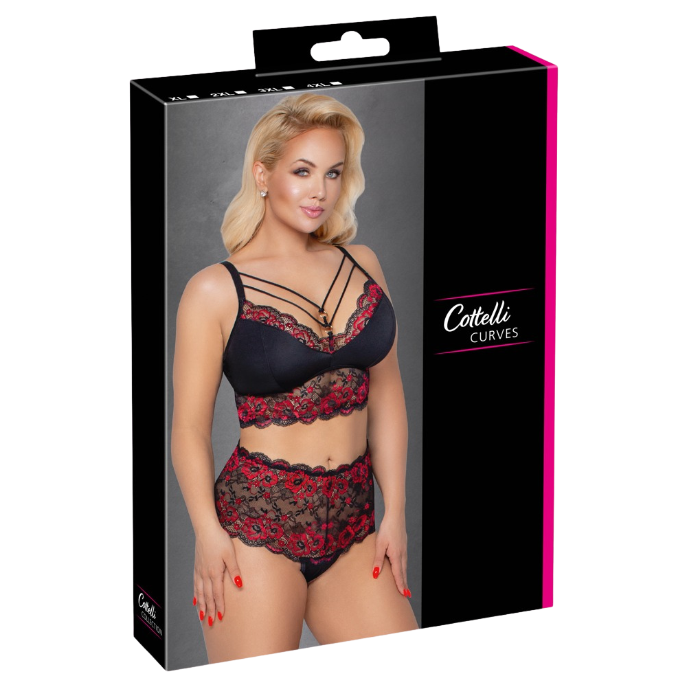 blommigt spetsset bygelfri bh midjehöga trosor kurvig kropp plus size lingerie gyllene ringdetaljer elastiska band romantisk design sensuella underkläder polyamid spandex komfortabel passform erotisk stil