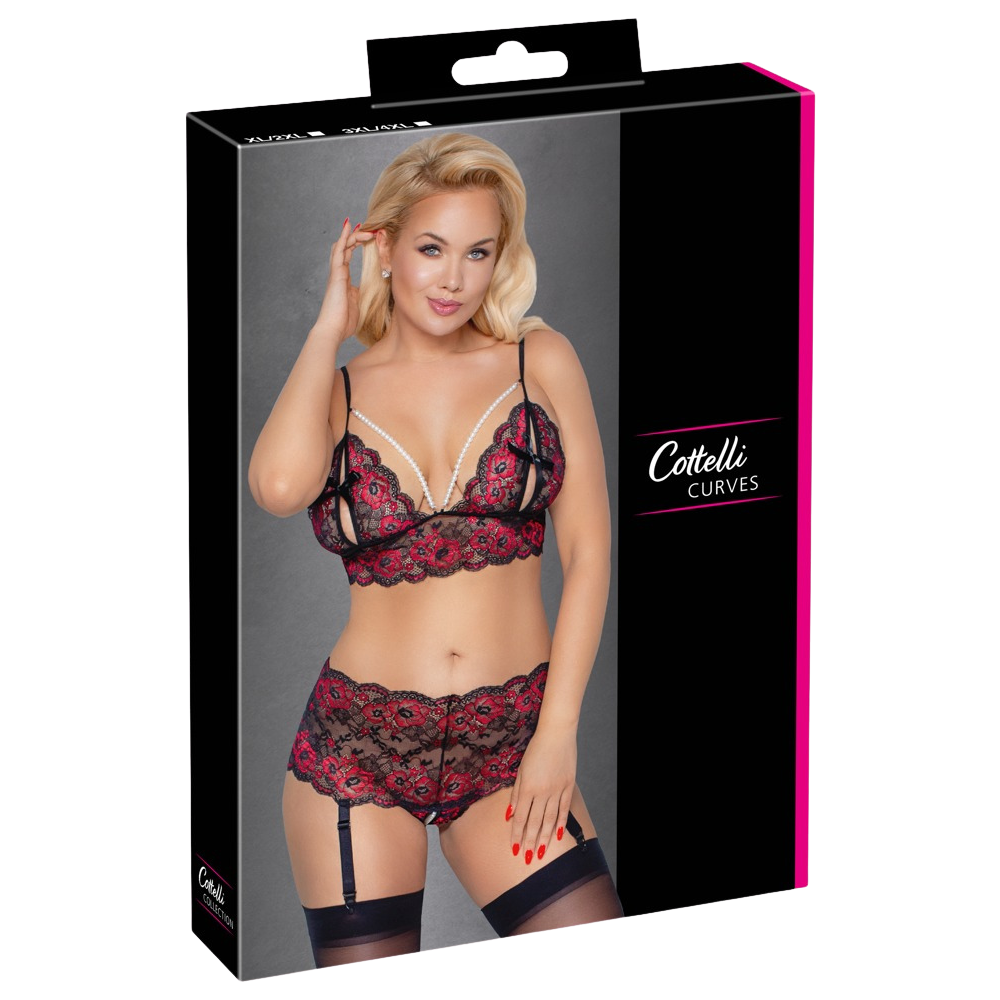 Red Flower Lace Set with Pearls