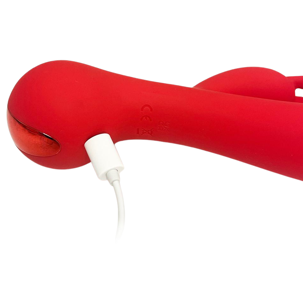 rabbitvibrator silkeslent silikon böjd axel G-punkt stimulans kaninöron klitoris två motorer fem rytmer fem hastigheter ergonomiskt grepp duschvänlig IPX6 laddningsbar magnetisk USB lång batteritid sexleksak lyxig design