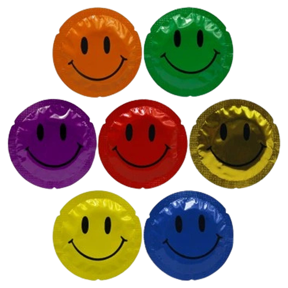 kondomer latexfri luktfri vegansk säkerhet glidmedel slät passform ce-märkt peta-godkänd humoristisk design bekväm användning skydd mot könssjukdomar förpackning med smiley tryck naturlig känsla pålitlig kvalitet sexlekskydd