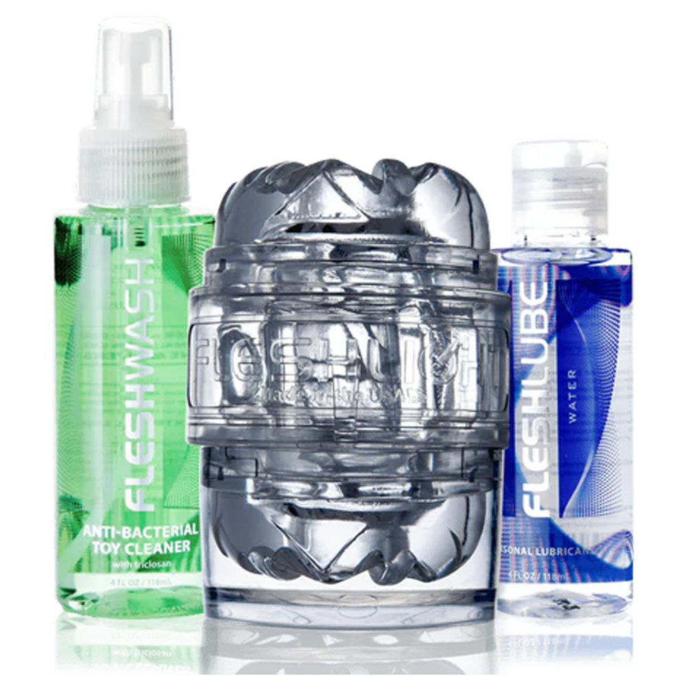 masturbator paket SuperSkin material texturerad sleeve öppen ände ergonomisk design kompakt resemasturbator vattenbaserat glidmedel silkeslent hudvänligt rengöringsspray alkoholfri antibakteriell sexleksaksrengöring komplett kit manlig njutning