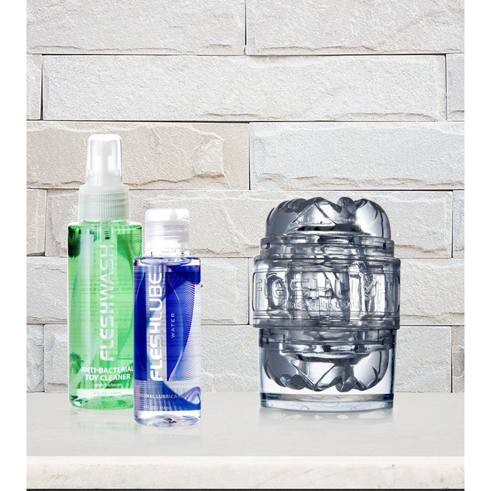 masturbator paket SuperSkin material texturerad sleeve öppen ände ergonomisk design kompakt resemasturbator vattenbaserat glidmedel silkeslent hudvänligt rengöringsspray alkoholfri antibakteriell sexleksaksrengöring komplett kit manlig njutning