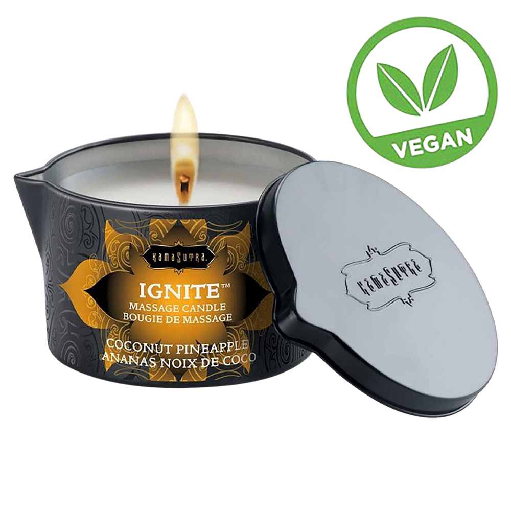 massageljus kokosolja sheasmör vitamin e vegansk kroppsvård doftljus romantisk stämning sensuell olja hudvänlig näringsexklusiv brinntid 35h tropisk arom varm mjukgörande behandling intim avkoppling kärleksfull atmosfär passion