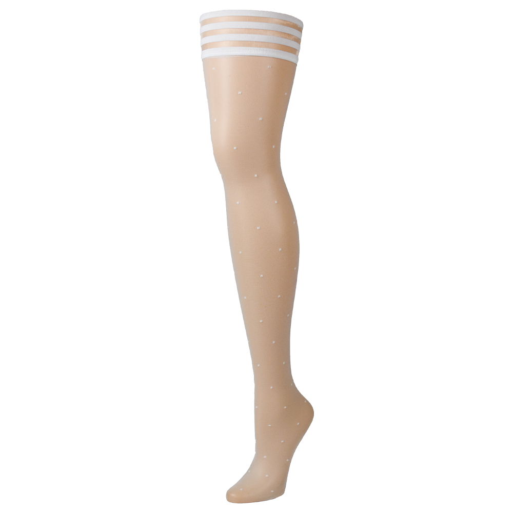 vita nätstrumpor prickigt mönster halkfritt silikonband elastisk passform retro stil lyxigt material bekväma stayups hållbara sensuella strumpor eleganta benmode tidlös design