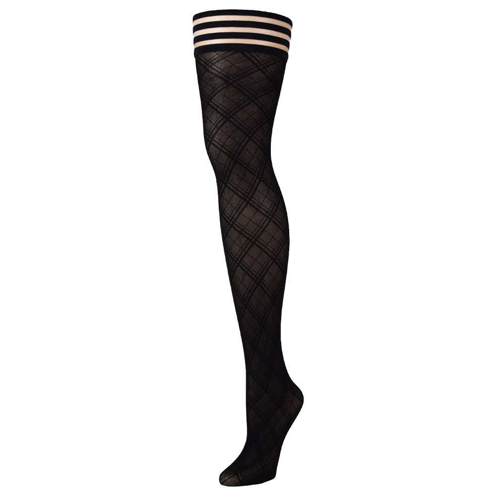 svarta diamantmönstrade lårhöga strumpor halkfritt silikonband elastisk passform eleganta stay-ups hållbara material klassisk design sexiga nätstrumpor följsamma bekväma nylon spandex hög kvalitet kvinnligt mode