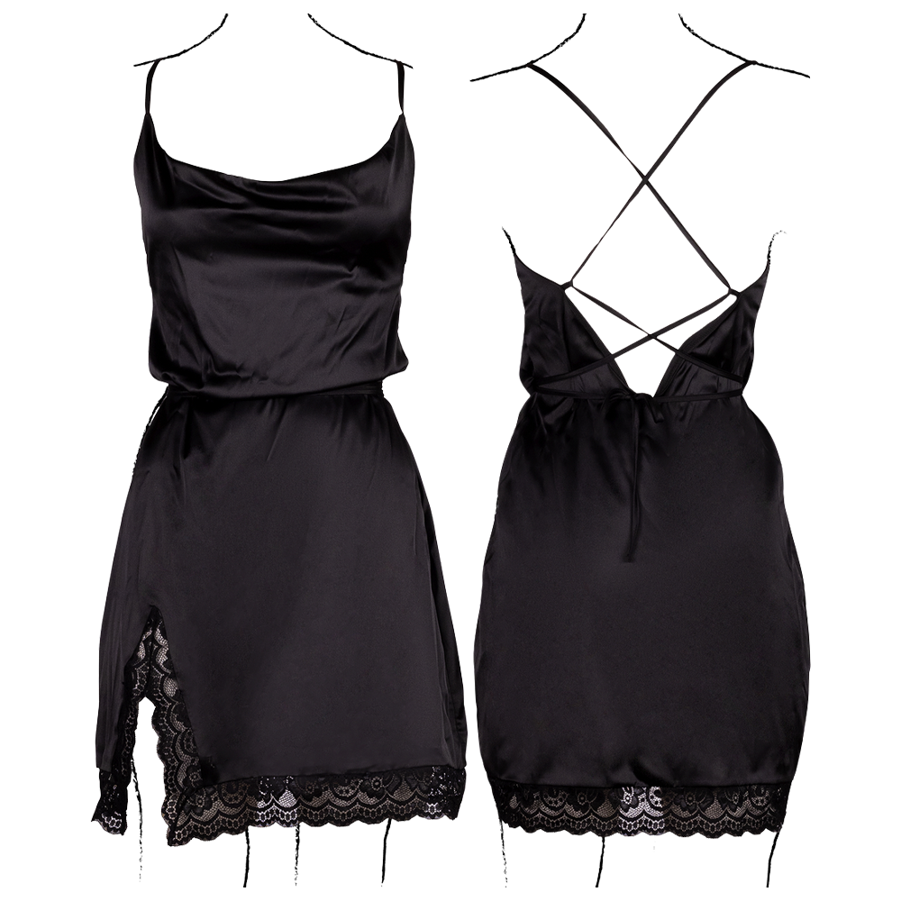sensuell silkig klänning elegant långklänning slits korsade band öppen rygg stretchtyg följsam passform romantisk aftonklänning sexig festoutfit le désir satinlook smickrande siluett lyxig design XS-XL plus size