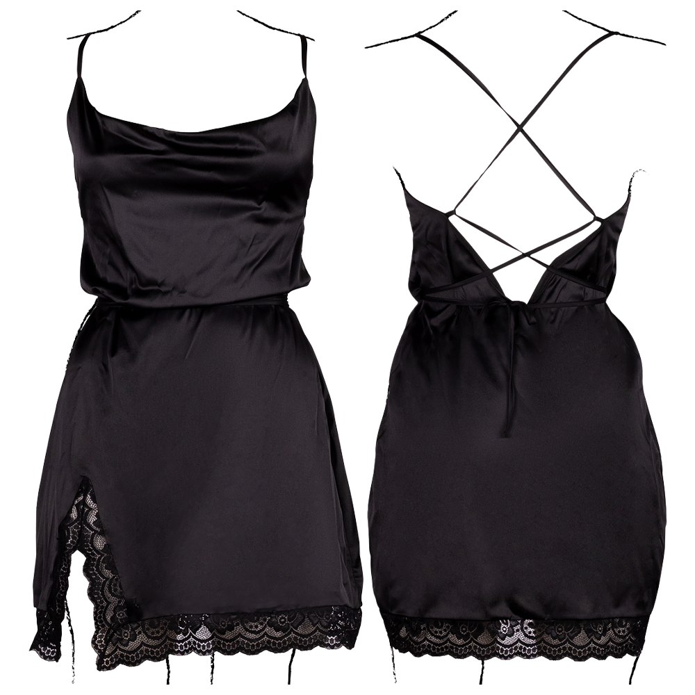 sensuell silkig klänning elegant långklänning slits korsade band öppen rygg stretchtyg följsam passform romantisk aftonklänning sexig festoutfit le désir satinlook smickrande siluett lyxig design XS-XL plus size
