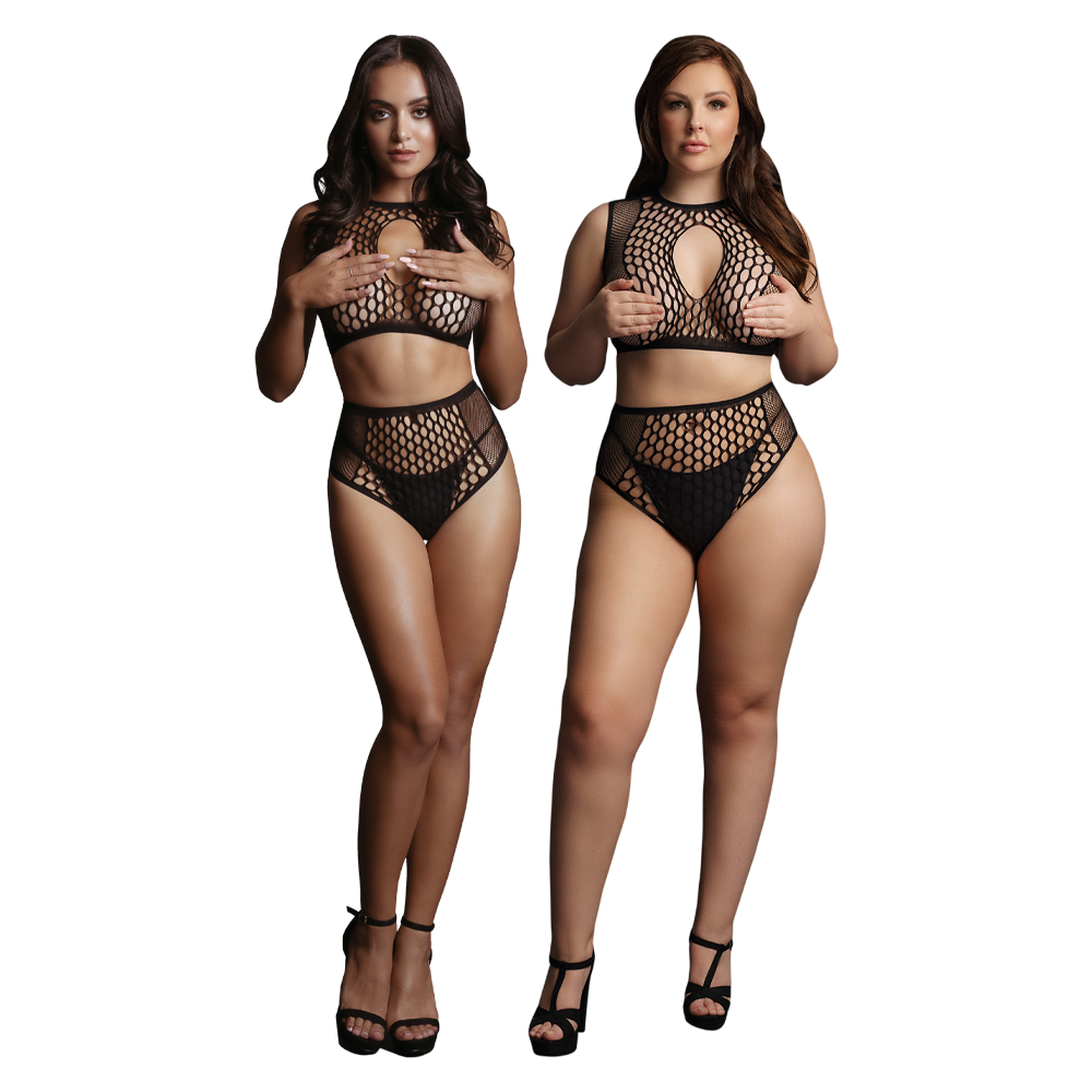 nätset tvådelad sexig design stora öglor stretchmaterial nylon spandex följsam passform djupa öppningar förförisk outfit one size queen size sensuellt plagg stylingvänlig erotisk klädsel