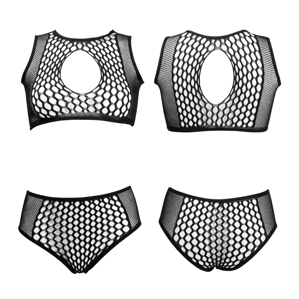 nätset tvådelad sexig design stora öglor stretchmaterial nylon spandex följsam passform djupa öppningar förförisk outfit one size queen size sensuellt plagg stylingvänlig erotisk klädsel