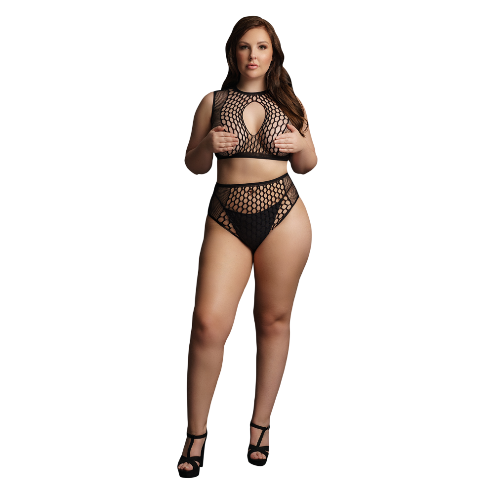 nätset tvådelad sexig design stora öglor stretchmaterial nylon spandex följsam passform djupa öppningar förförisk outfit one size queen size sensuellt plagg stylingvänlig erotisk klädsel