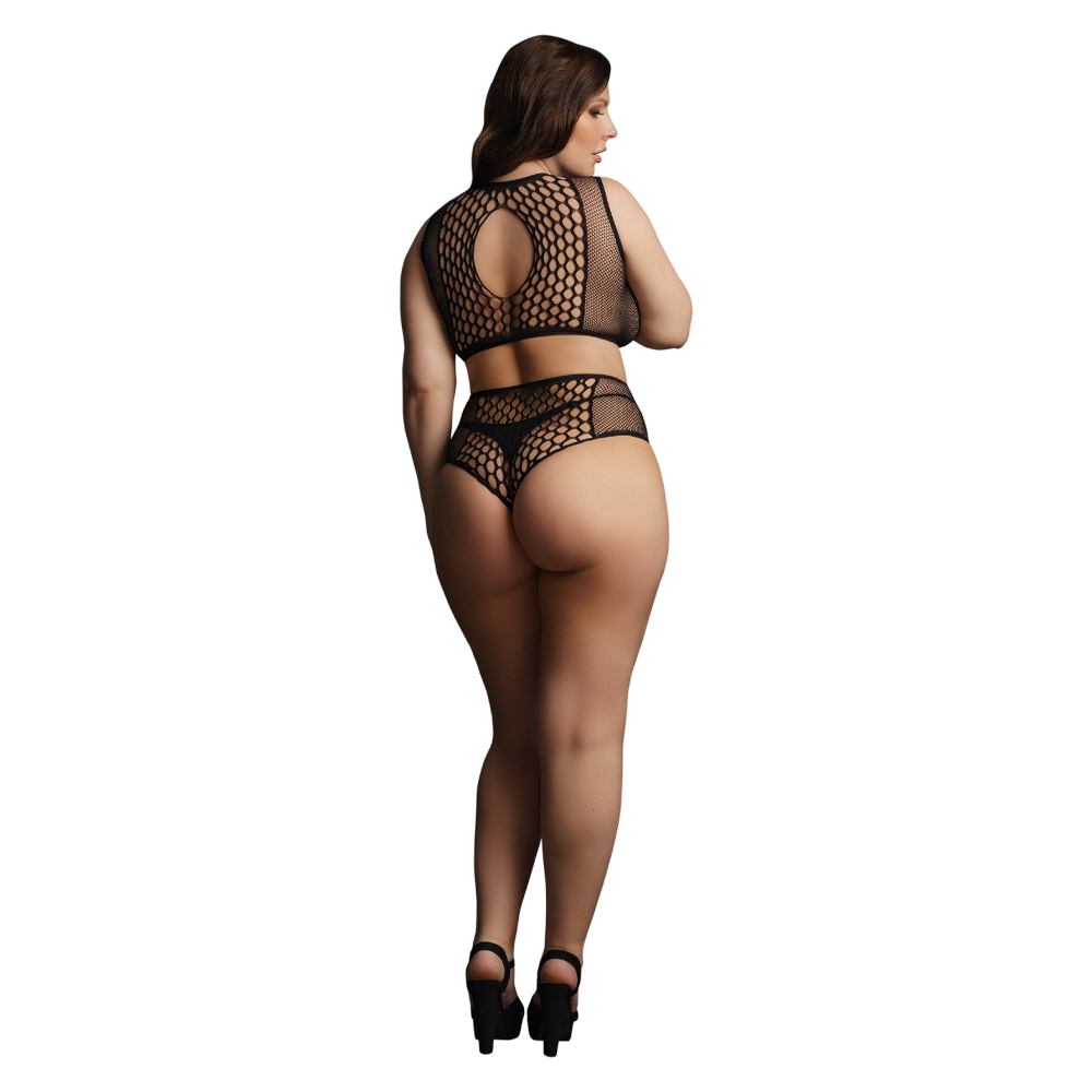 nätset tvådelad sexig design stora öglor stretchmaterial nylon spandex följsam passform djupa öppningar förförisk outfit one size queen size sensuellt plagg stylingvänlig erotisk klädsel