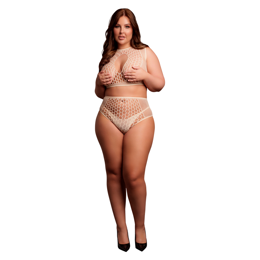 nätset tvådelad sexig design stora öglor stretchmaterial nylon spandex följsam passform djupa öppningar förförisk outfit one size queen size sensuellt plagg stylingvänlig erotisk klädsel