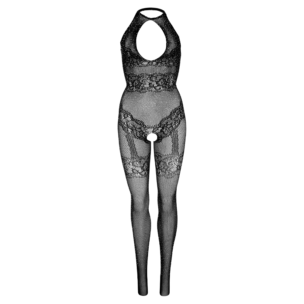 kroppsstrumpa spets nät strass ärmlös öppen rygg keyhole framtill öppen gren sensuell transparent stretchig förförisk bekväm elegant figurnära one size handtvätt sexleksak klädesplagg