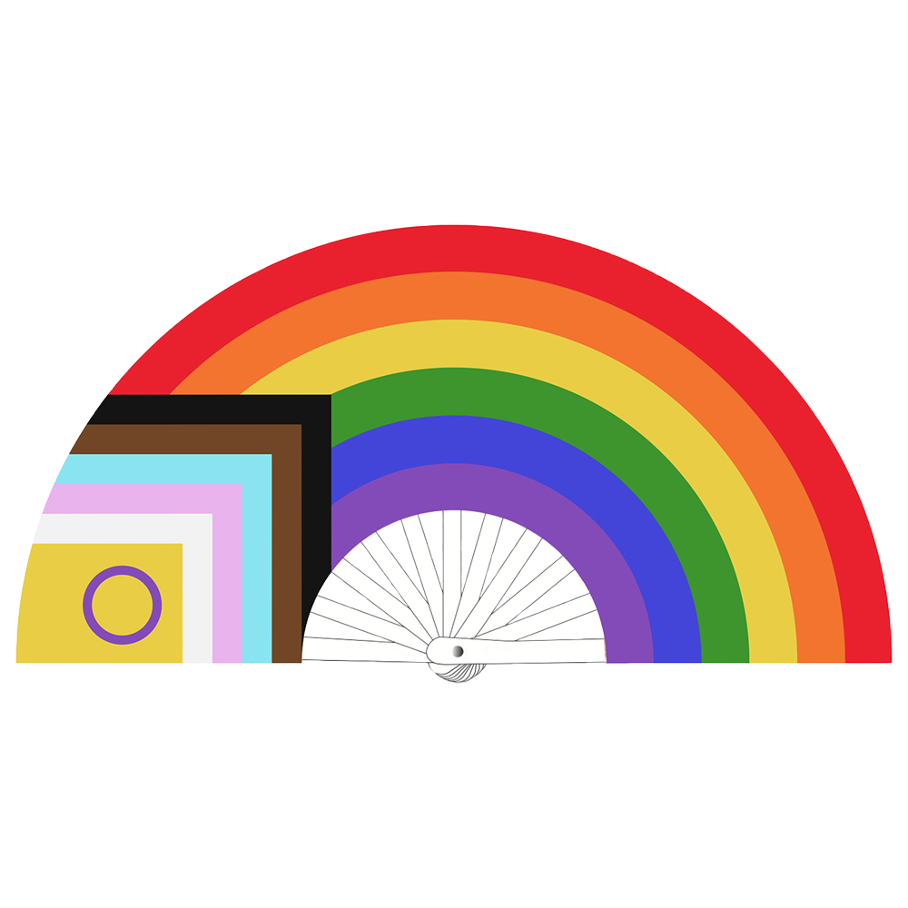 regnbågsfärgad solfjäder pride accessoar lgbtqia m proud hållbar design lätt polyester festival parad stolthet kärlek mångfald fest elegant