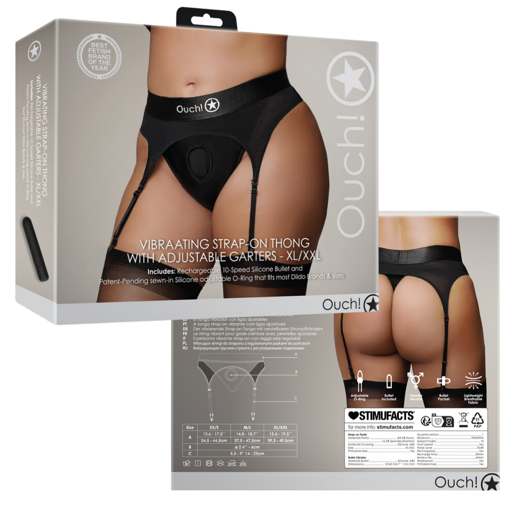 Vibrating Strap-on - Thong with Adjustable Garters