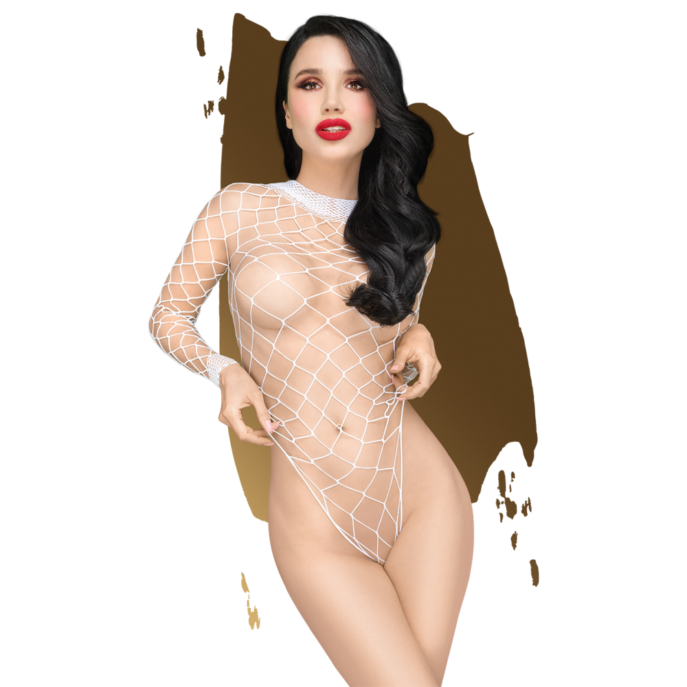 sexig body grovmaskigt nät diamantöglor stretchigt tyg höghalsad design långärmad dominant look erotisk lingerie förförelse sensuell outfit bekväm passform mjukt material kvinnlig underklädesset självsäker stil vågad klädsel