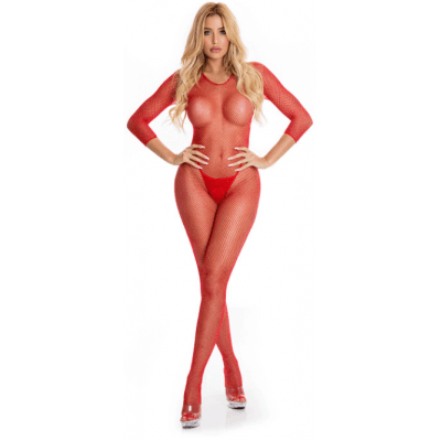 Risqué Crotchless Bodystocking-Pink Lipstick-