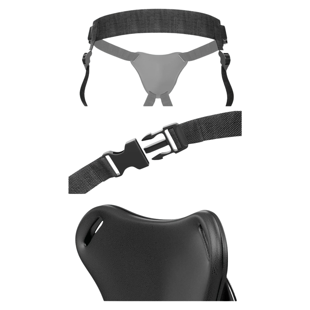 strap-on harness bekvämt justerbart push play system sugpropp kompatibel anatomisk passform tryckfördelande platta nybörjarvänlig följsam sele stabil infästning abs polyamid sexleksak hållbar