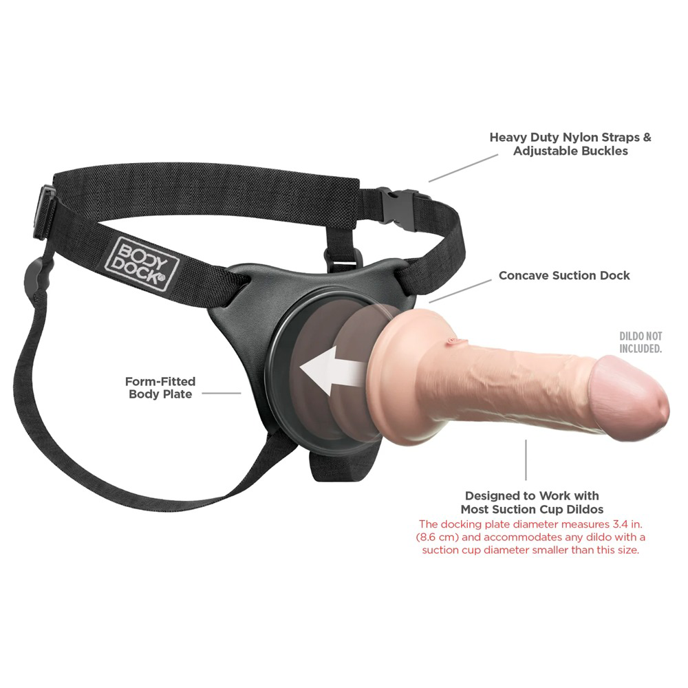 strap-on harness bekvämt justerbart push play system sugpropp kompatibel anatomisk passform tryckfördelande platta nybörjarvänlig följsam sele stabil infästning abs polyamid sexleksak hållbar