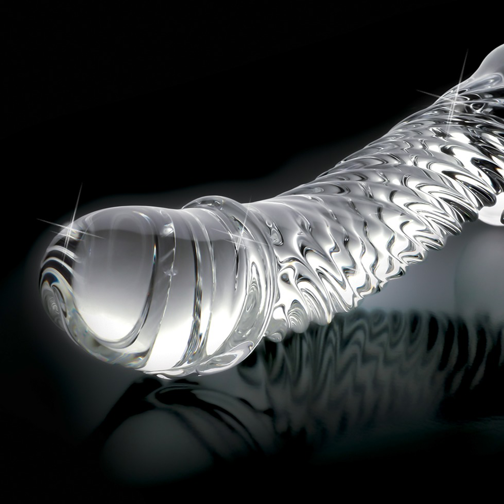 handgjord glasdildo böjd stav g punkt stimulans p punkt massage markerat ollon testikelbas ergonomisk form hygieniskt material temperaturlek varm kall sexleksak hypoallergen exklusiv design lyxig sexleksak