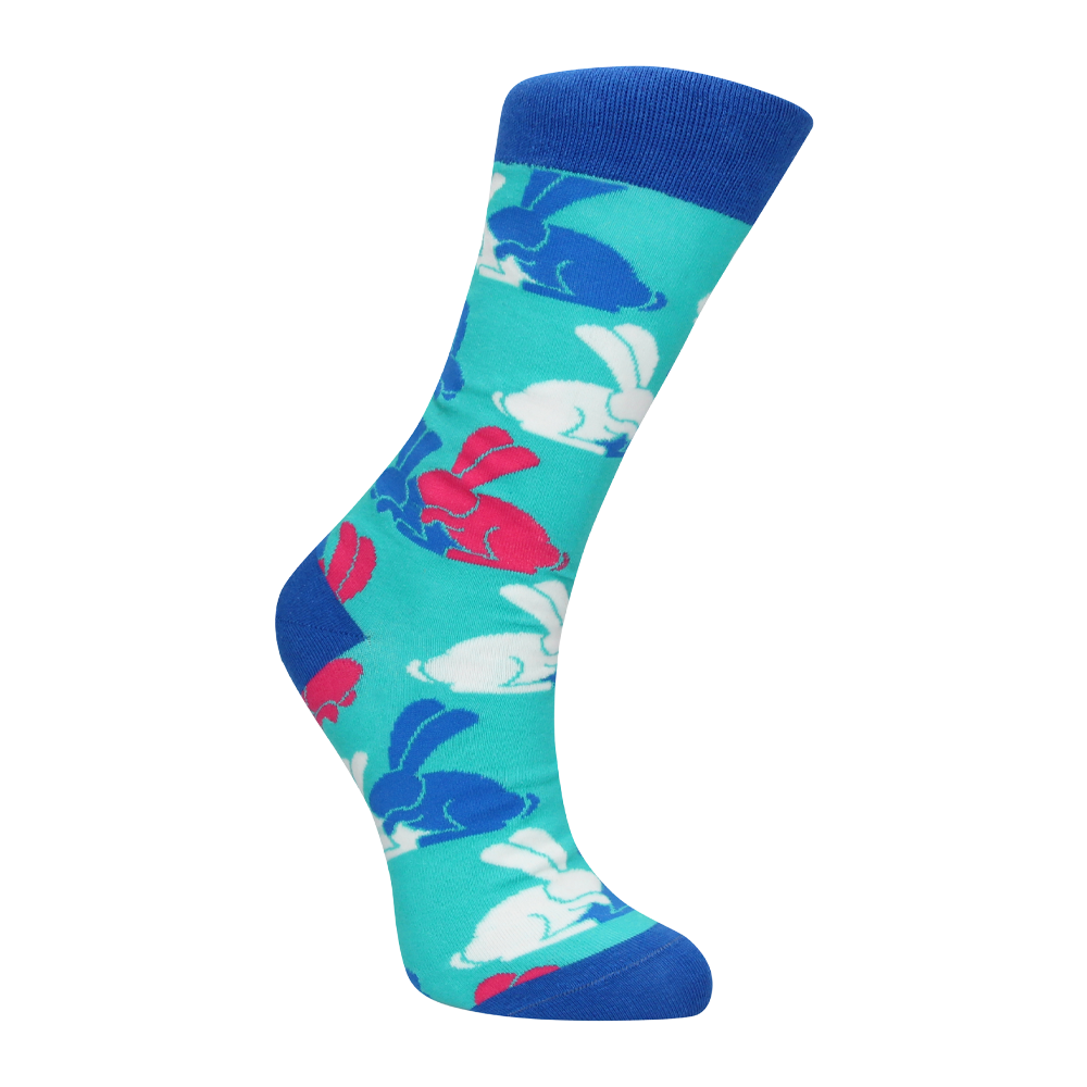 strumpor kaninmönster färgglad lekfull design stretchig bomull bekväm unisex humoristisk accessoar presenttips mjuk textil vardagsplagg unik stil skämt gåva avslappnad casual