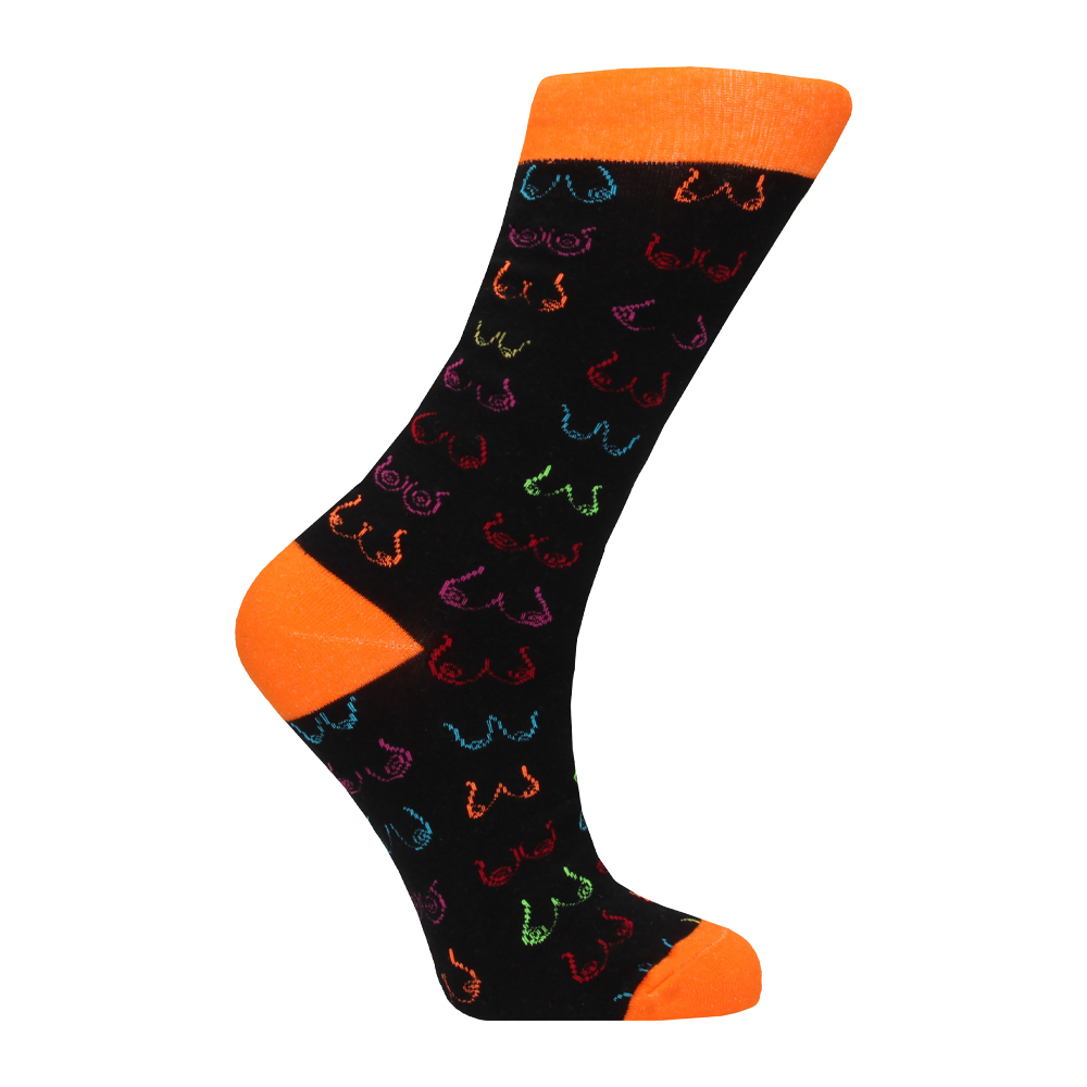 strumpor bröstmönster färgglad humor stretchig bomull bekväm unisex rolig accessoar presenttips skämtplagg textil vardagsstil unik design mjuk passform kreativ outfit gåva