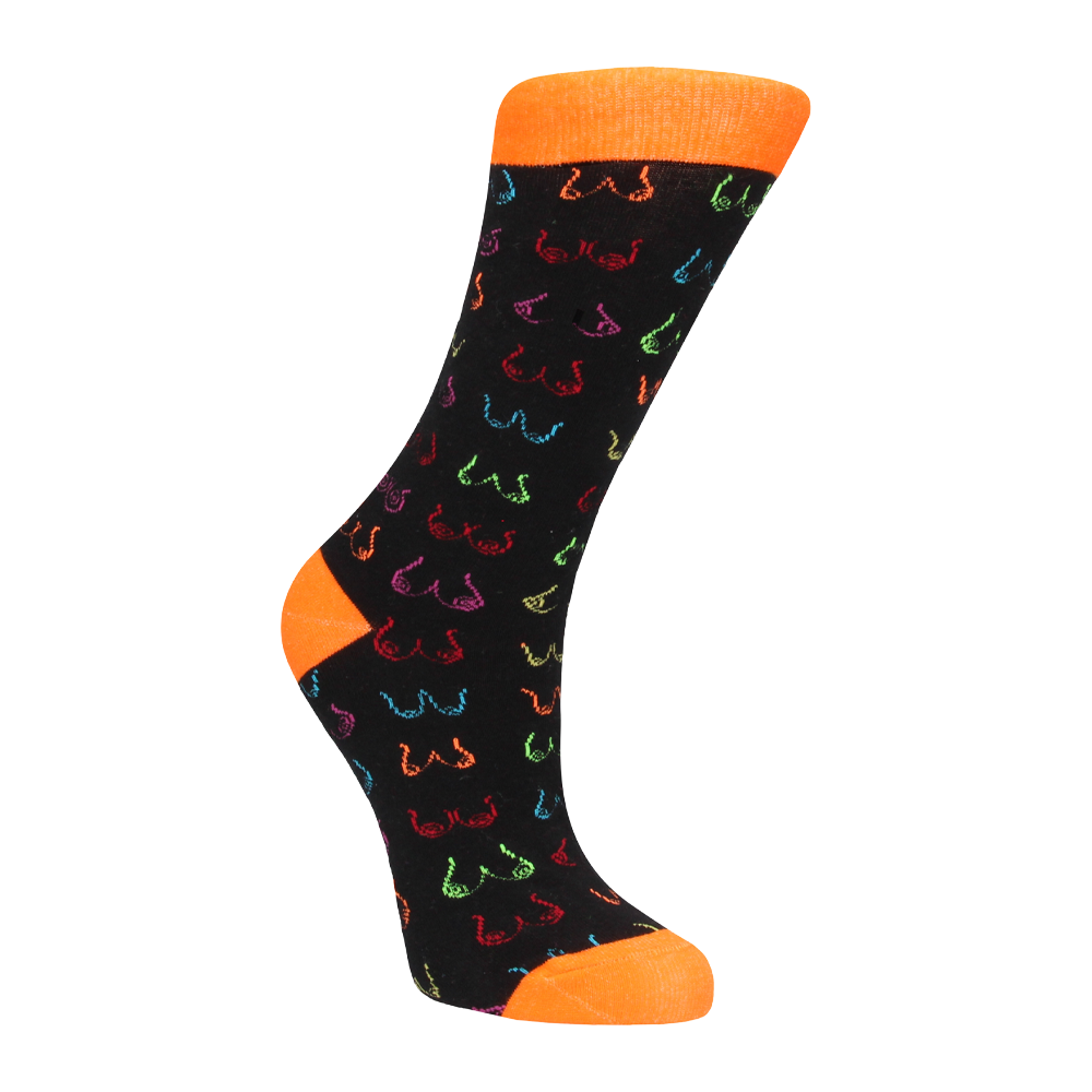 strumpor bröstmönster färgglad humor stretchig bomull bekväm unisex rolig accessoar presenttips skämtplagg textil vardagsstil unik design mjuk passform kreativ outfit gåva