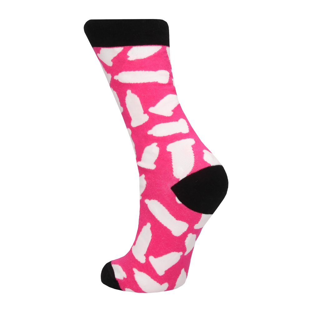 strumpor kondommönster färgglad humor stretchig bekväm bomull unisex presenttips lekfull design mjuk passform rolig accessoar unik vardagsstil skämtplagg ungdomlig textil trendig