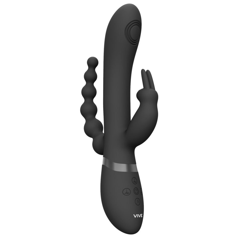 trippelstimulans rabbitvibrator klitorisstimulerande analfunktion g-punktsstav tre motorer klimaxknapp vattentät uppladdningsbar silikon ergonomisk design pulserande vibrationer kroppsvänlig sexleksak