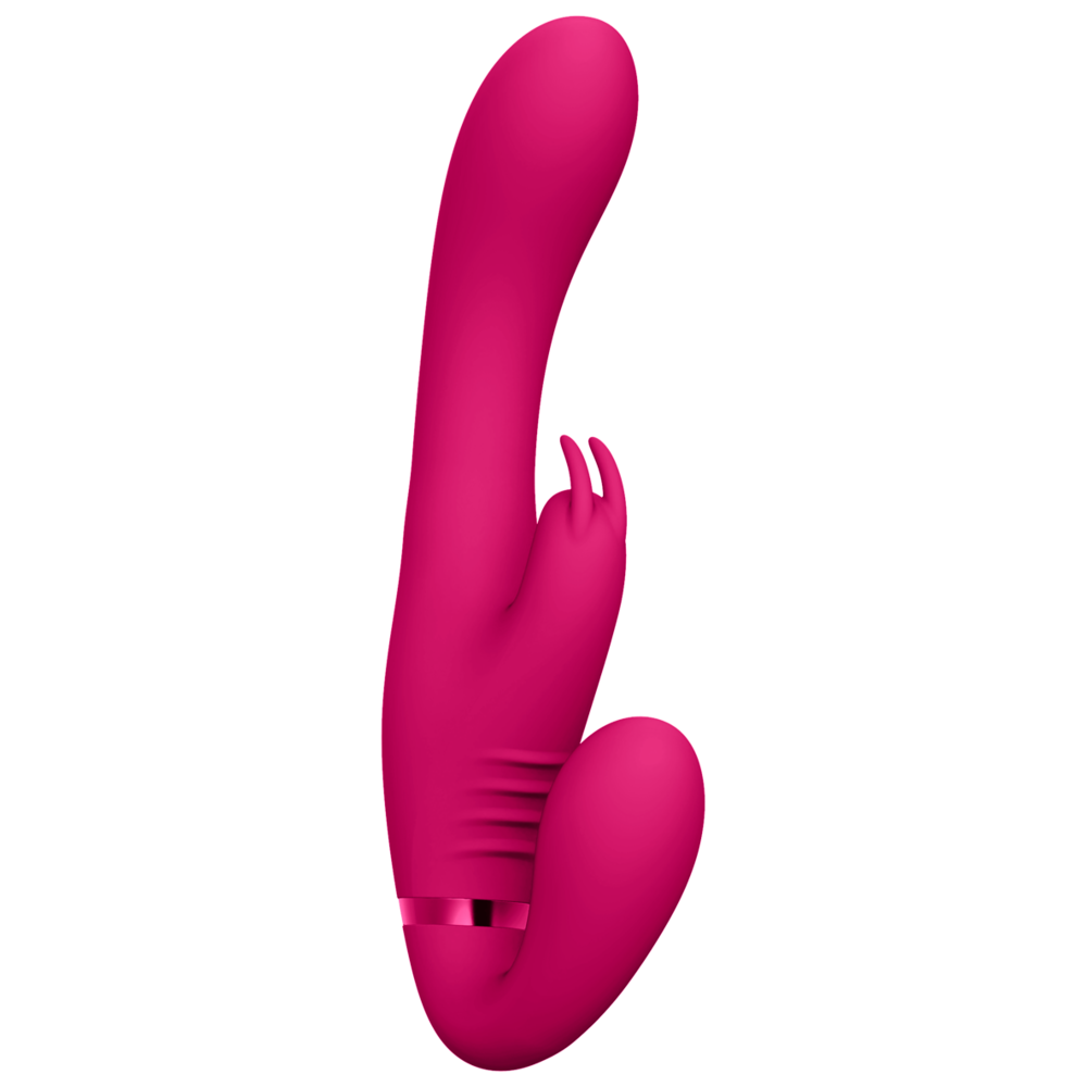 strapless rabbit vibrator tre motorer klimaxfunktion silikonyta vattentät uppladdningsbar delad njutning klitorisstimulans g-punkt penetration dubbelstimulans ergonomisk design parleksak kroppsvänlig sexleksak