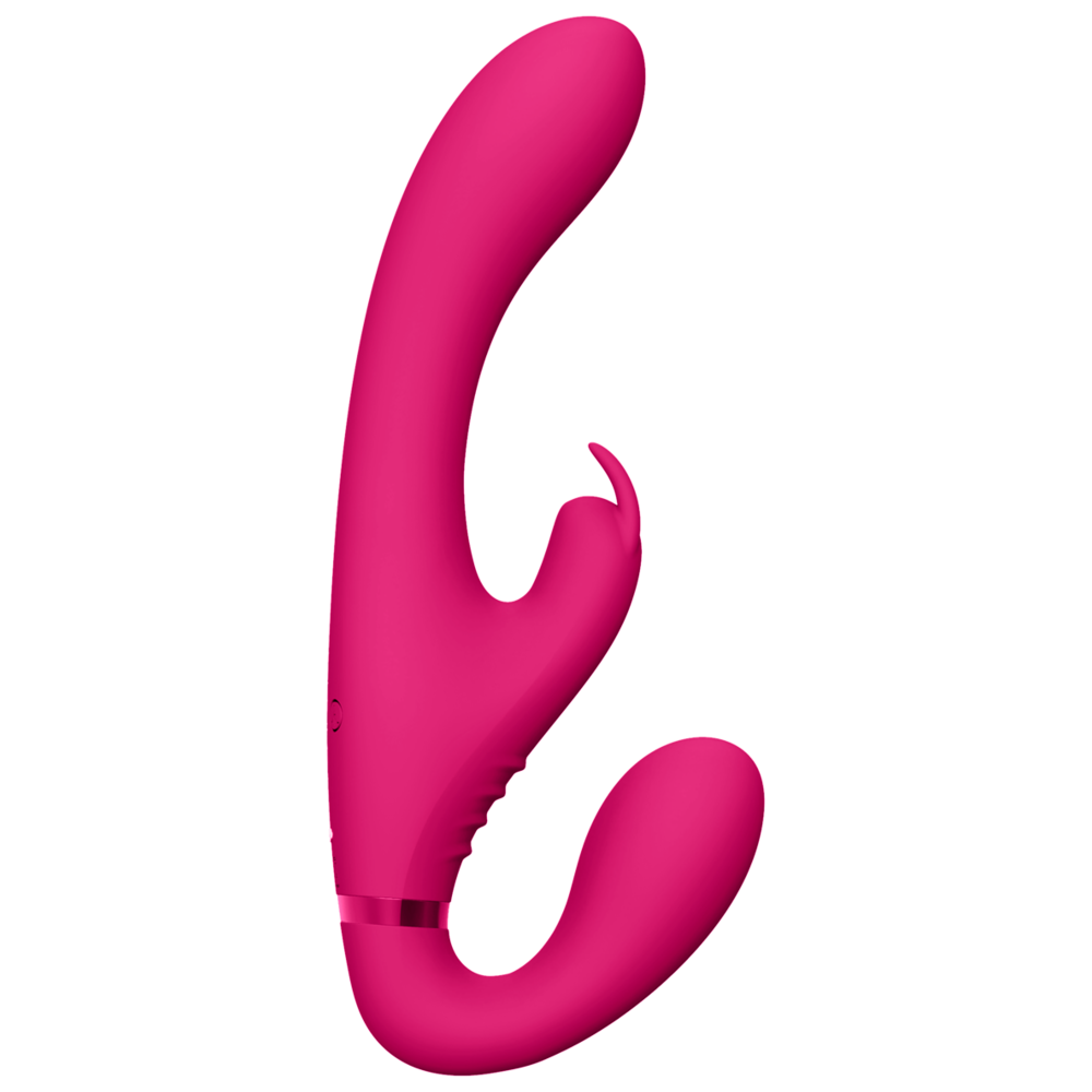 strapless rabbit vibrator tre motorer klimaxfunktion silikonyta vattentät uppladdningsbar delad njutning klitorisstimulans g-punkt penetration dubbelstimulans ergonomisk design parleksak kroppsvänlig sexleksak