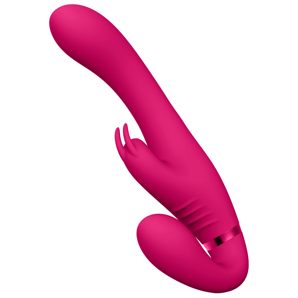 strapless rabbit vibrator tre motorer klimaxfunktion silikonyta vattentät uppladdningsbar delad njutning klitorisstimulans g-punkt penetration dubbelstimulans ergonomisk design parleksak kroppsvänlig sexleksak