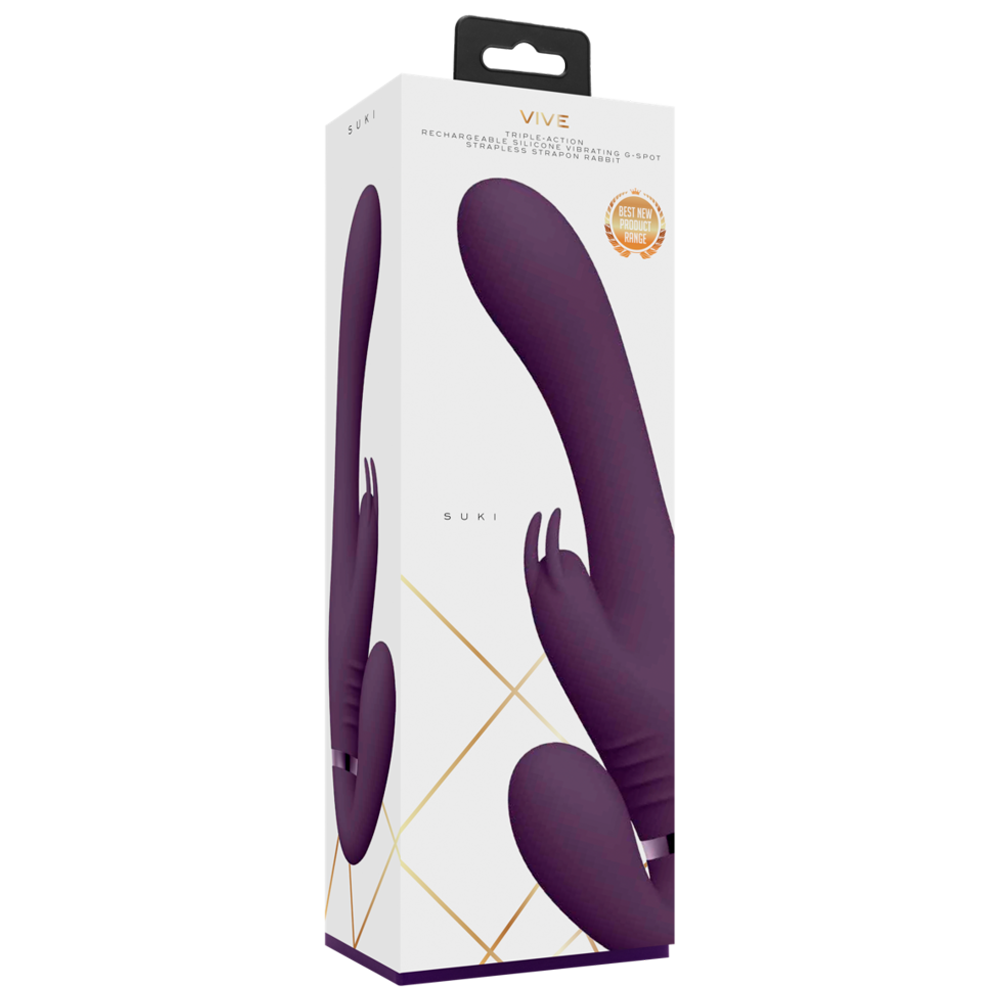 strapless rabbit vibrator tre motorer klimaxfunktion silikonyta vattentät uppladdningsbar delad njutning klitorisstimulans g-punkt penetration dubbelstimulans ergonomisk design parleksak kroppsvänlig sexleksak