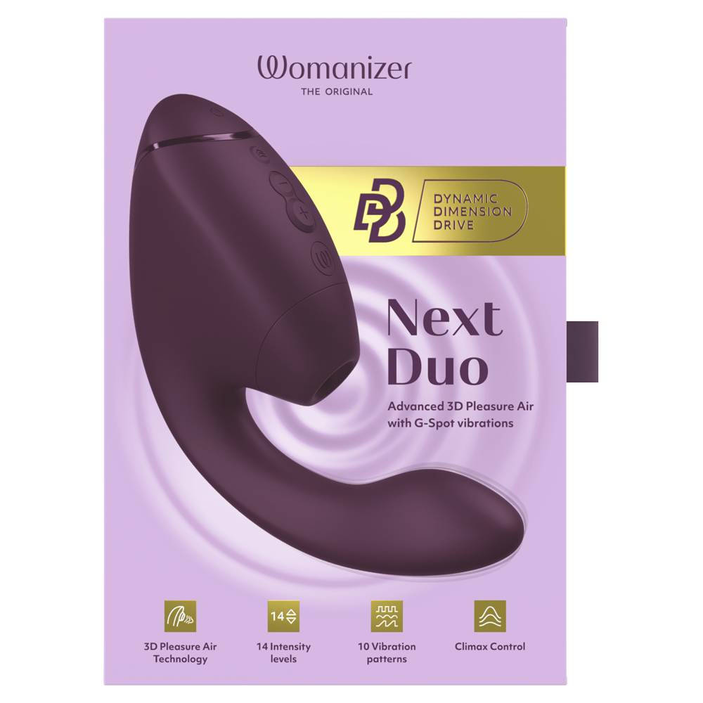 womanizer next duo dubbelstimulator klitorisstimulator g punkt vibrator 3d pleasure air teknologi tyst kraftfull vattentät uppladdningsbar silikon kroppssäker njutning sexleksak