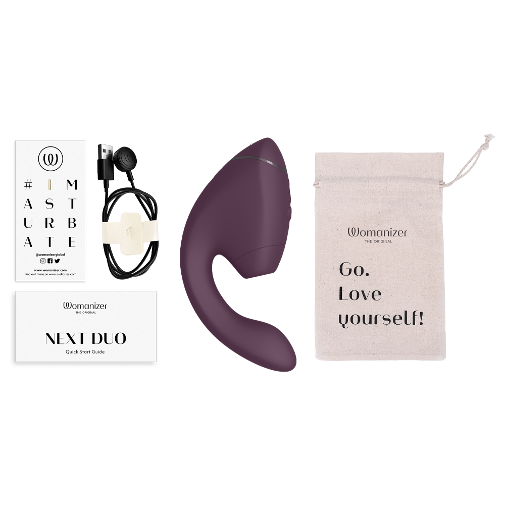 womanizer next duo dubbelstimulator klitorisstimulator g punkt vibrator 3d pleasure air teknologi tyst kraftfull vattentät uppladdningsbar silikon kroppssäker njutning sexleksak