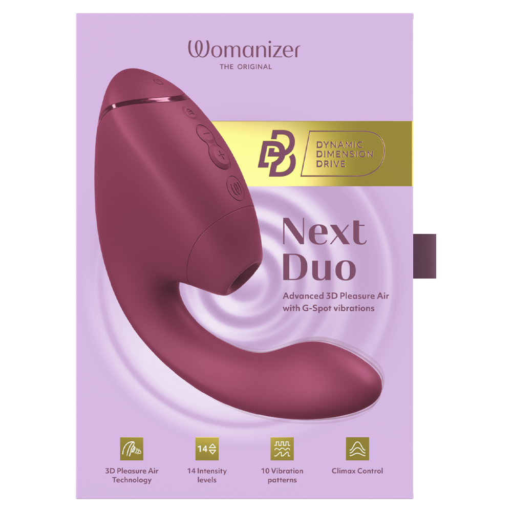 womanizer next duo dubbelstimulator klitorisstimulator g punkt vibrator 3d pleasure air teknologi tyst kraftfull vattentät uppladdningsbar silikon kroppssäker njutning sexleksak