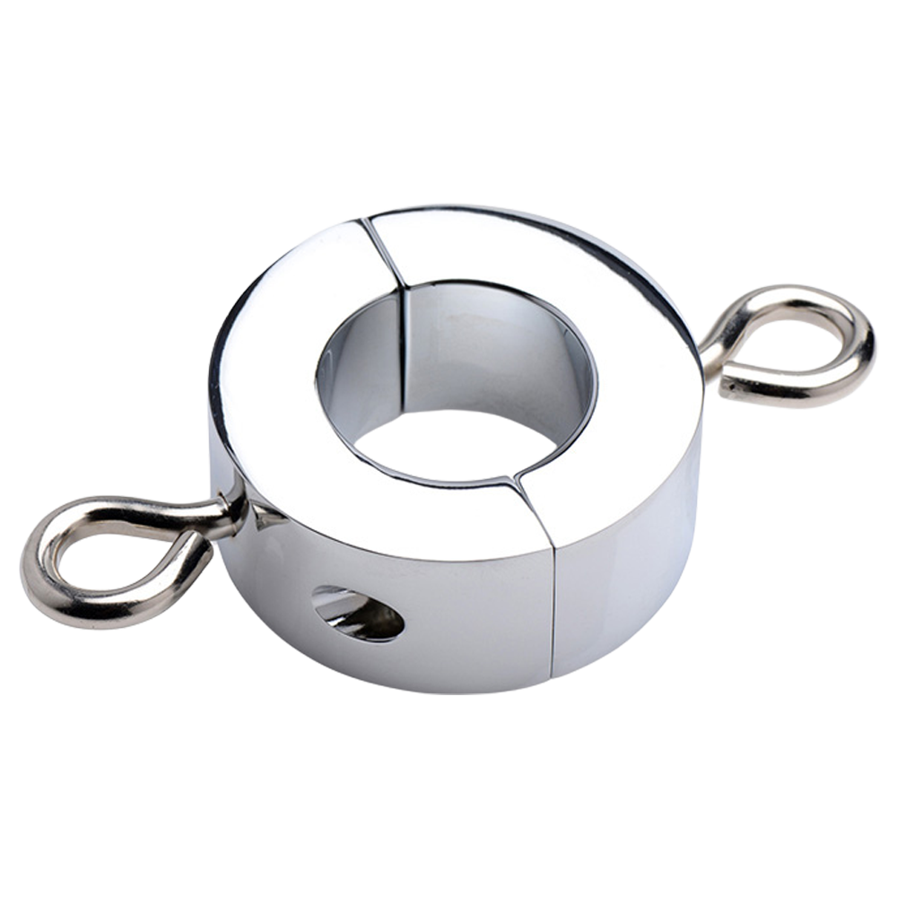 metallring testikelstretch BDSM bondage tyngd aluminiumlegering slitstark hållbar lätt rengöring säker fästpunkter kedjor manschetter tillbehör insexnyckel diameter 6 cm vikt 330 g fetisch sexleksak dominans