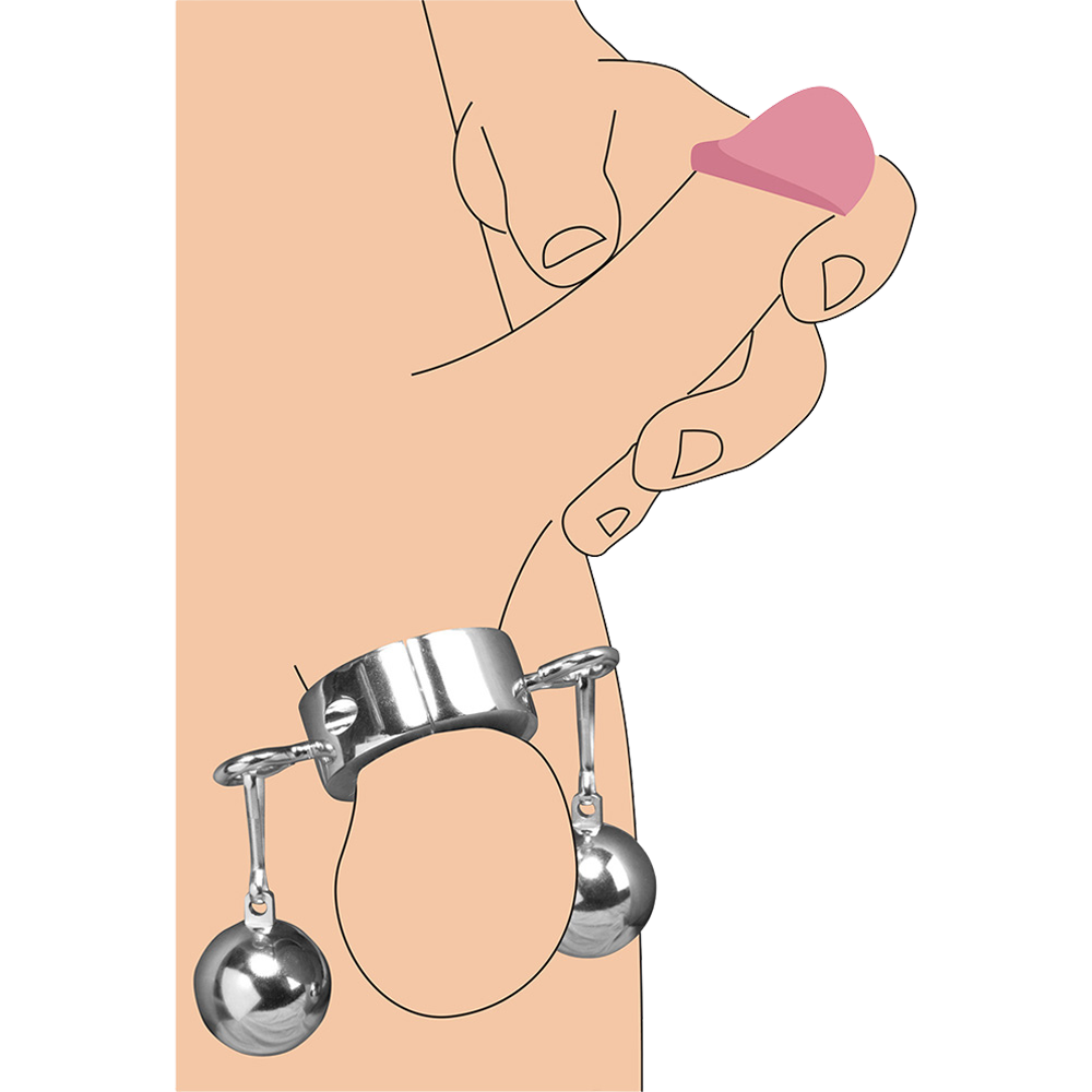 metallring testikelstretch BDSM bondage tyngd aluminiumlegering slitstark hållbar lätt rengöring säker fästpunkter kedjor manschetter tillbehör insexnyckel diameter 6 cm vikt 330 g fetisch sexleksak dominans