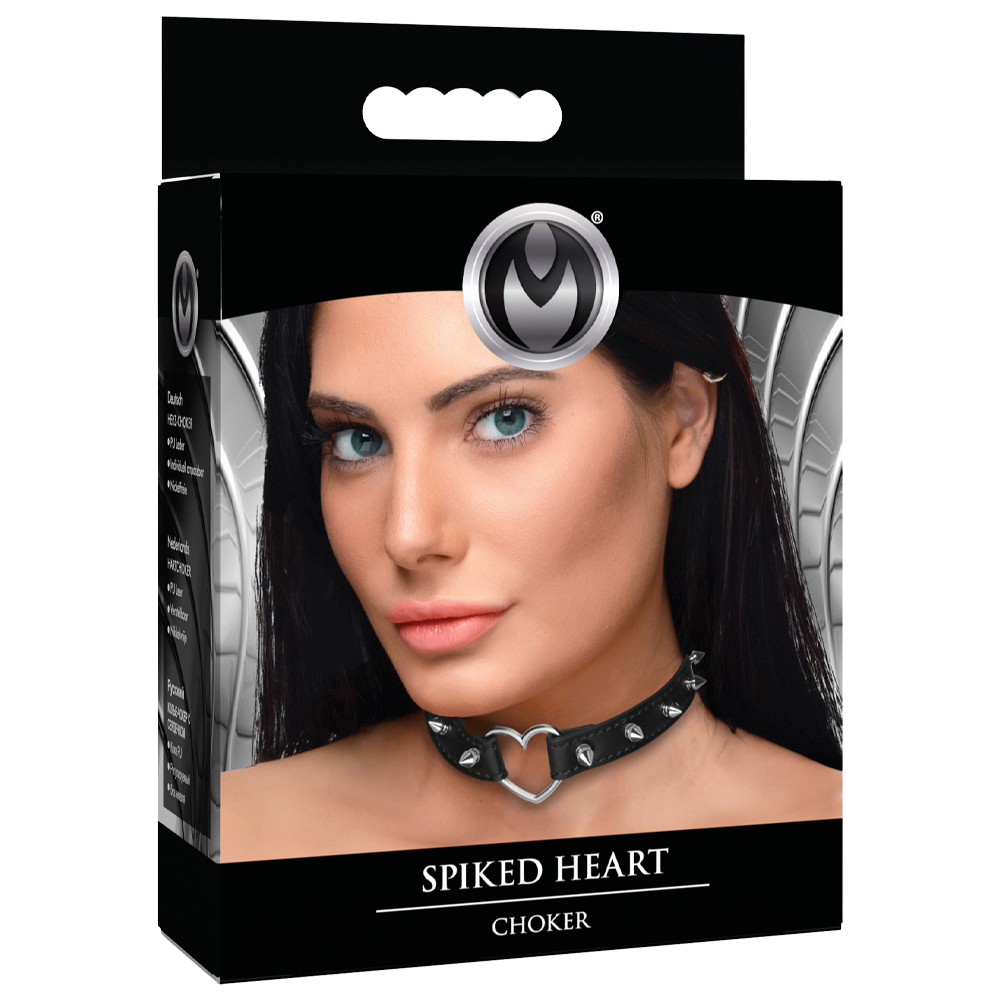 spikprytt halsband hjärtdesign xr brands master series veganskt läder justerbar passform bondage smycke kinky choker modeaccessoar svart stilfull